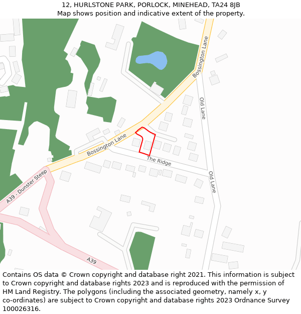 12, HURLSTONE PARK, PORLOCK, MINEHEAD, TA24 8JB: Location map and indicative extent of plot