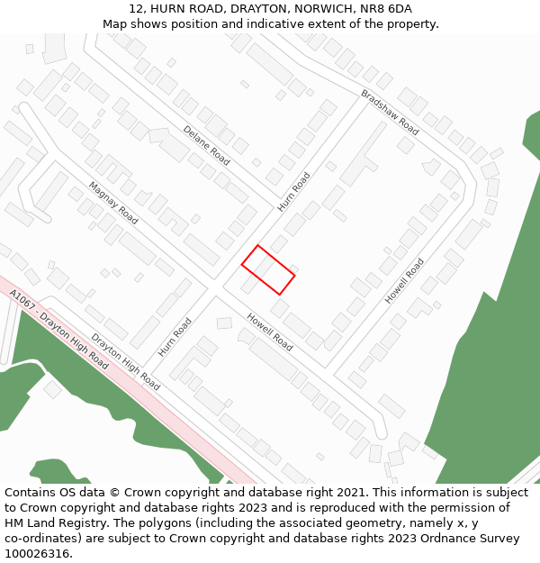 12, HURN ROAD, DRAYTON, NORWICH, NR8 6DA: Location map and indicative extent of plot