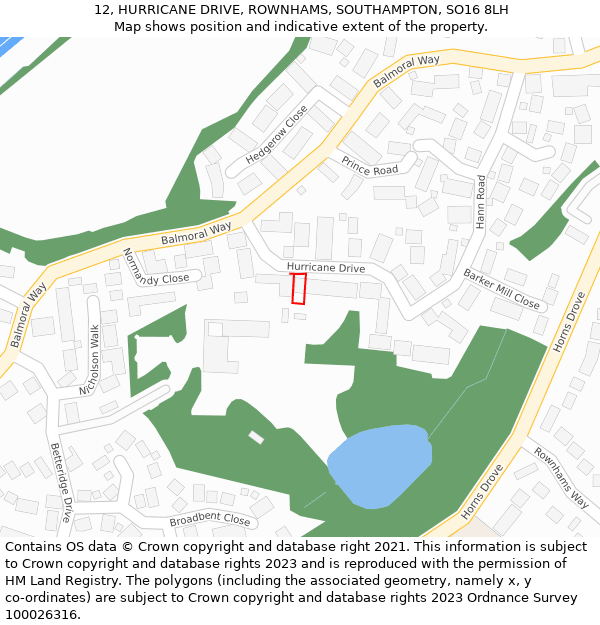 12, HURRICANE DRIVE, ROWNHAMS, SOUTHAMPTON, SO16 8LH: Location map and indicative extent of plot