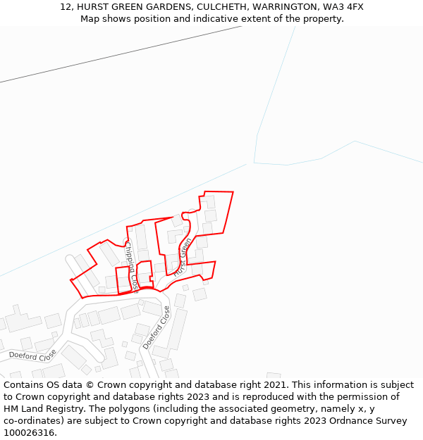 12, HURST GREEN GARDENS, CULCHETH, WARRINGTON, WA3 4FX: Location map and indicative extent of plot