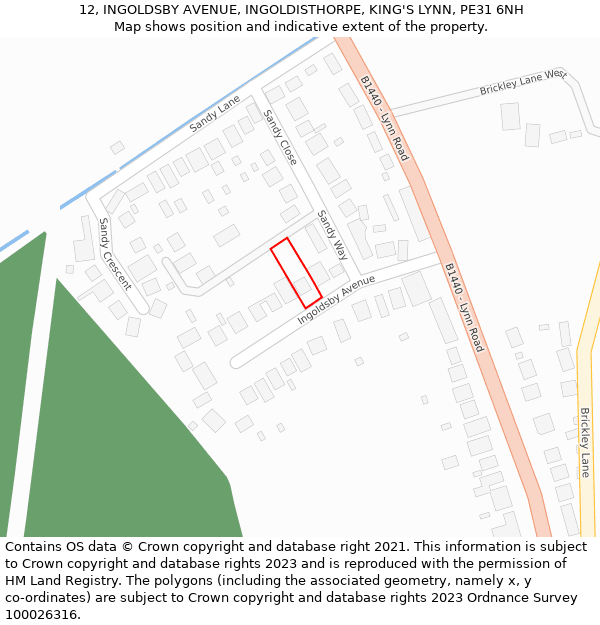 12, INGOLDSBY AVENUE, INGOLDISTHORPE, KING'S LYNN, PE31 6NH: Location map and indicative extent of plot