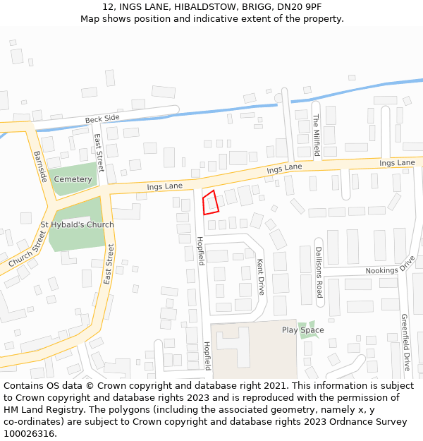 12, INGS LANE, HIBALDSTOW, BRIGG, DN20 9PF: Location map and indicative extent of plot