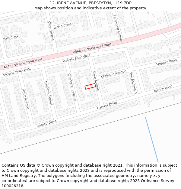 12, IRENE AVENUE, PRESTATYN, LL19 7DP: Location map and indicative extent of plot