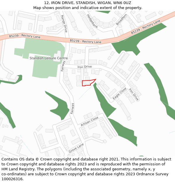 12, IRON DRIVE, STANDISH, WIGAN, WN6 0UZ: Location map and indicative extent of plot