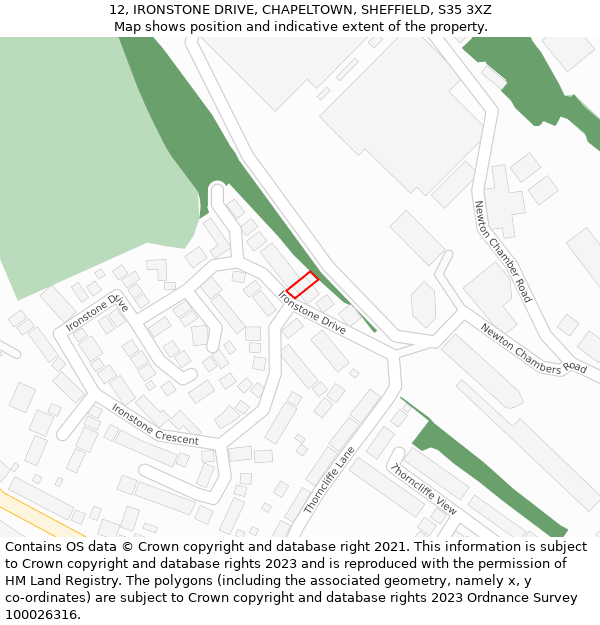 12, IRONSTONE DRIVE, CHAPELTOWN, SHEFFIELD, S35 3XZ: Location map and indicative extent of plot