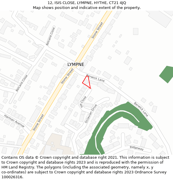 12, ISIS CLOSE, LYMPNE, HYTHE, CT21 4JQ: Location map and indicative extent of plot