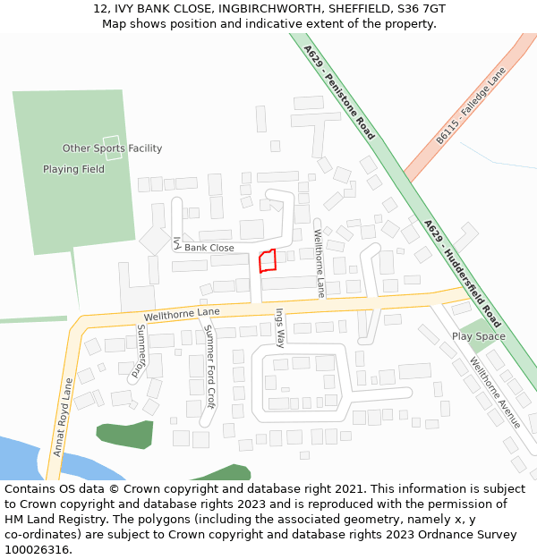 12, IVY BANK CLOSE, INGBIRCHWORTH, SHEFFIELD, S36 7GT: Location map and indicative extent of plot