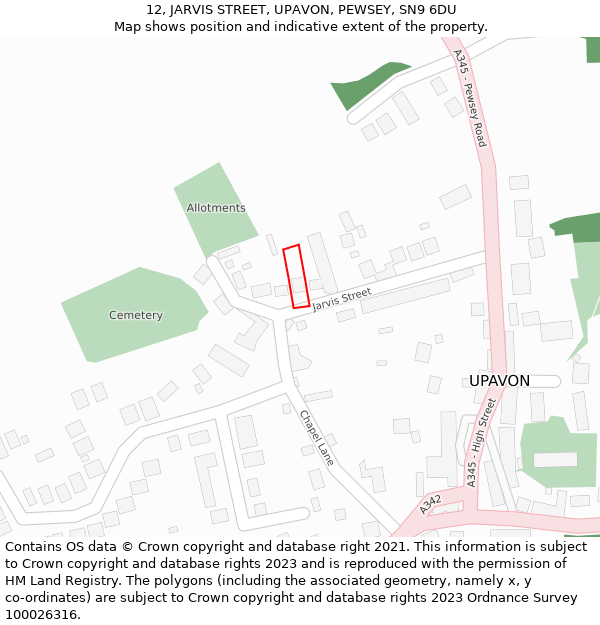 12, JARVIS STREET, UPAVON, PEWSEY, SN9 6DU: Location map and indicative extent of plot