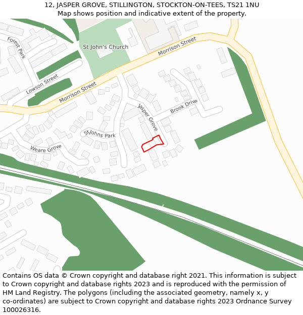 12, JASPER GROVE, STILLINGTON, STOCKTON-ON-TEES, TS21 1NU: Location map and indicative extent of plot