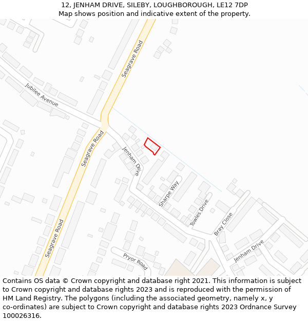 12, JENHAM DRIVE, SILEBY, LOUGHBOROUGH, LE12 7DP: Location map and indicative extent of plot