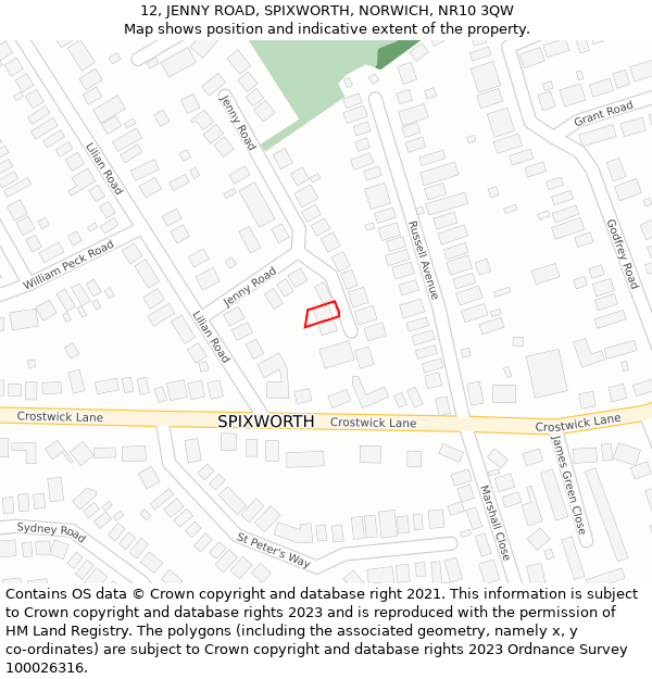 12, JENNY ROAD, SPIXWORTH, NORWICH, NR10 3QW: Location map and indicative extent of plot