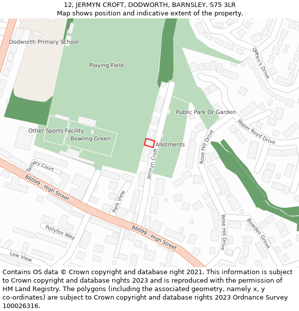 12, JERMYN CROFT, DODWORTH, BARNSLEY, S75 3LR: Location map and indicative extent of plot