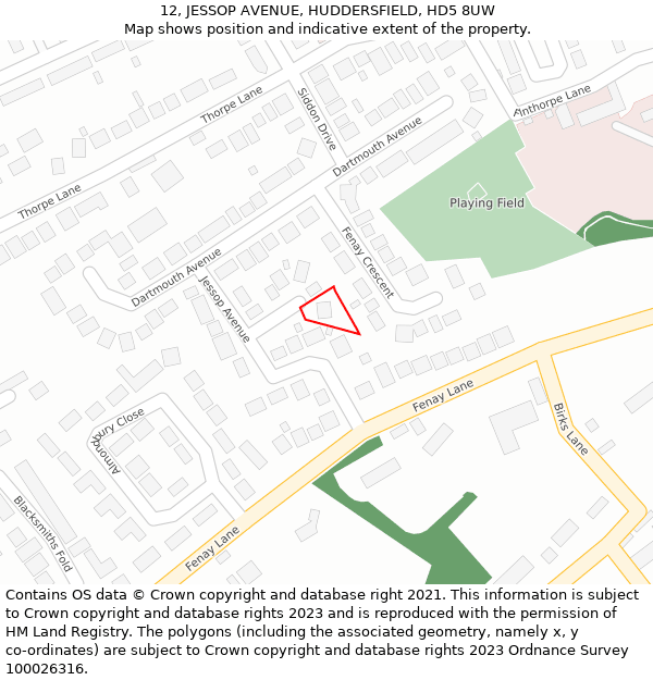 12, JESSOP AVENUE, HUDDERSFIELD, HD5 8UW: Location map and indicative extent of plot