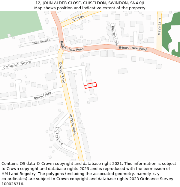 12, JOHN ALDER CLOSE, CHISELDON, SWINDON, SN4 0JL: Location map and indicative extent of plot