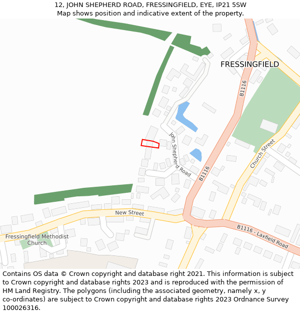 12, JOHN SHEPHERD ROAD, FRESSINGFIELD, EYE, IP21 5SW: Location map and indicative extent of plot