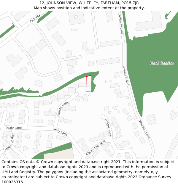 12, JOHNSON VIEW, WHITELEY, FAREHAM, PO15 7JR: Location map and indicative extent of plot