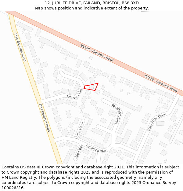 12, JUBILEE DRIVE, FAILAND, BRISTOL, BS8 3XD: Location map and indicative extent of plot