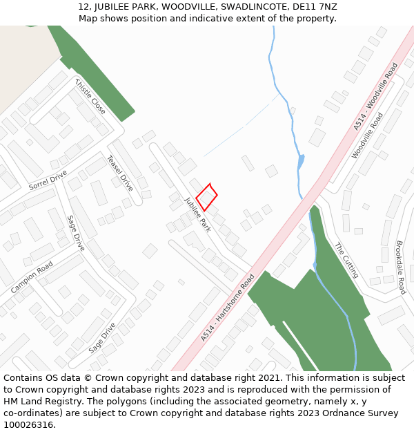 12, JUBILEE PARK, WOODVILLE, SWADLINCOTE, DE11 7NZ: Location map and indicative extent of plot