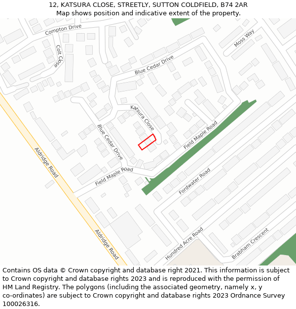 12, KATSURA CLOSE, STREETLY, SUTTON COLDFIELD, B74 2AR: Location map and indicative extent of plot