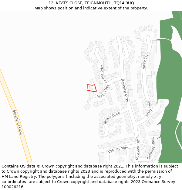 12, KEATS CLOSE, TEIGNMOUTH, TQ14 9UQ: Location map and indicative extent of plot