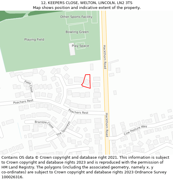 12, KEEPERS CLOSE, WELTON, LINCOLN, LN2 3TS: Location map and indicative extent of plot