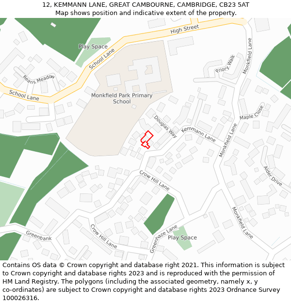 12, KEMMANN LANE, GREAT CAMBOURNE, CAMBRIDGE, CB23 5AT: Location map and indicative extent of plot