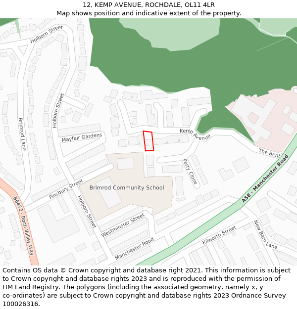 12, KEMP AVENUE, ROCHDALE, OL11 4LR: Location map and indicative extent of plot