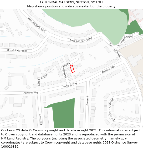 12, KENDAL GARDENS, SUTTON, SM1 3LL: Location map and indicative extent of plot
