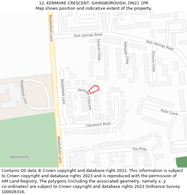 12, KENMARE CRESCENT, GAINSBOROUGH, DN21 1PR: Location map and indicative extent of plot