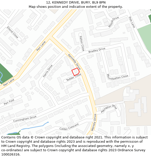 12, KENNEDY DRIVE, BURY, BL9 8PN: Location map and indicative extent of plot