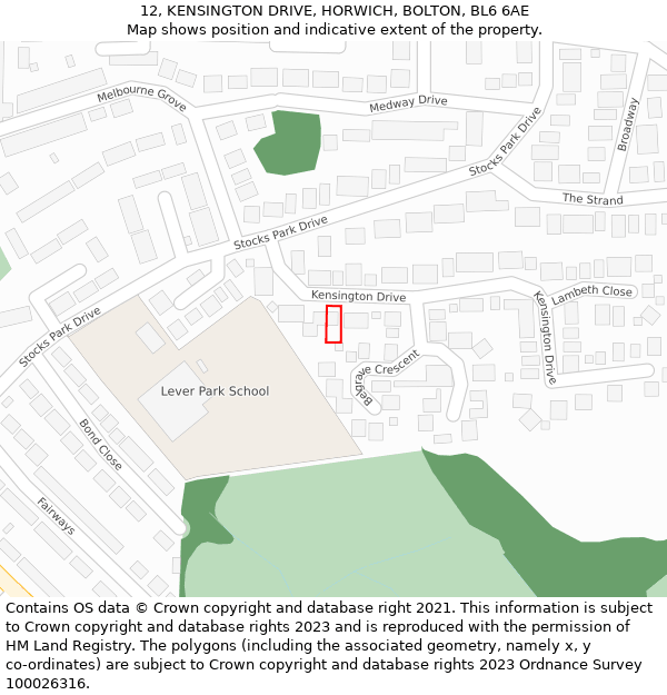 12, KENSINGTON DRIVE, HORWICH, BOLTON, BL6 6AE: Location map and indicative extent of plot