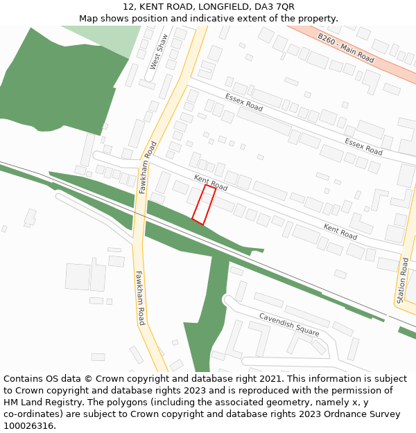 12, KENT ROAD, LONGFIELD, DA3 7QR: Location map and indicative extent of plot