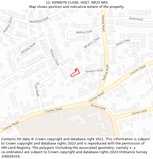 12, KENWYN CLOSE, HOLT, NR25 6RS: Location map and indicative extent of plot