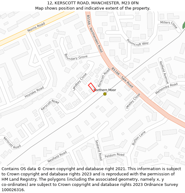 12, KERSCOTT ROAD, MANCHESTER, M23 0FN: Location map and indicative extent of plot