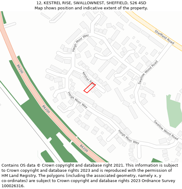 12, KESTREL RISE, SWALLOWNEST, SHEFFIELD, S26 4SD: Location map and indicative extent of plot
