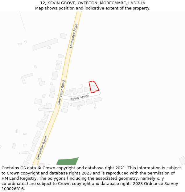 12, KEVIN GROVE, OVERTON, MORECAMBE, LA3 3HA: Location map and indicative extent of plot