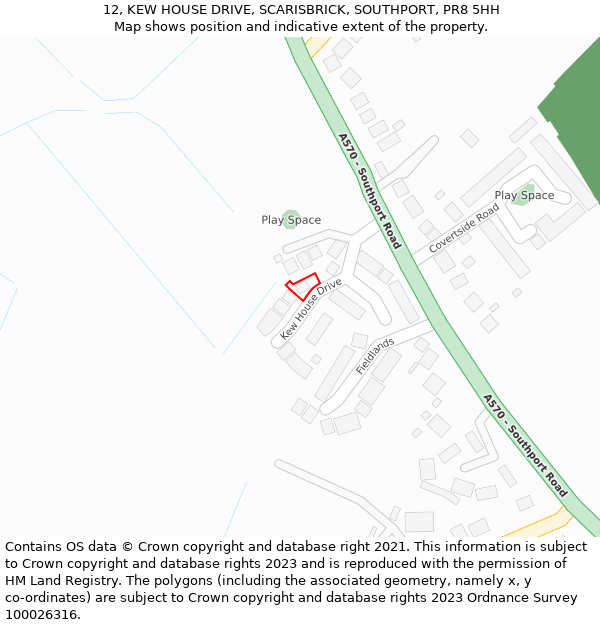 12, KEW HOUSE DRIVE, SCARISBRICK, SOUTHPORT, PR8 5HH: Location map and indicative extent of plot