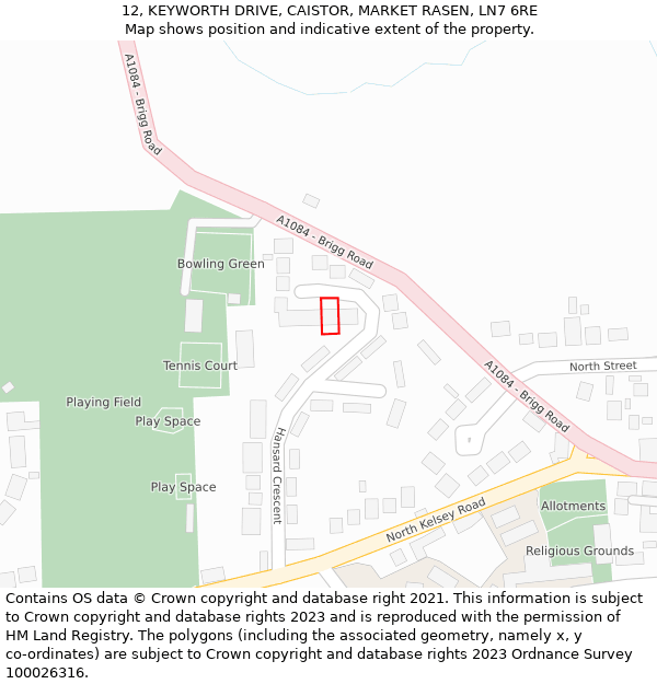 12, KEYWORTH DRIVE, CAISTOR, MARKET RASEN, LN7 6RE: Location map and indicative extent of plot