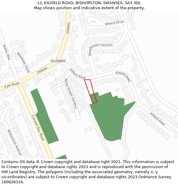 12, KILFIELD ROAD, BISHOPSTON, SWANSEA, SA3 3DL: Location map and indicative extent of plot