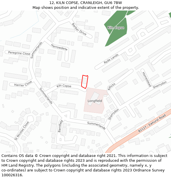 12, KILN COPSE, CRANLEIGH, GU6 7BW: Location map and indicative extent of plot