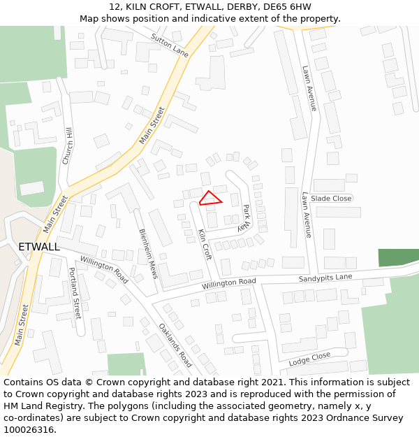 12, KILN CROFT, ETWALL, DERBY, DE65 6HW: Location map and indicative extent of plot