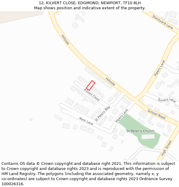 12, KILVERT CLOSE, EDGMOND, NEWPORT, TF10 8LH: Location map and indicative extent of plot