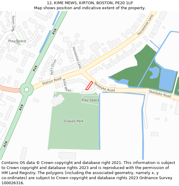 12, KIME MEWS, KIRTON, BOSTON, PE20 1LP: Location map and indicative extent of plot