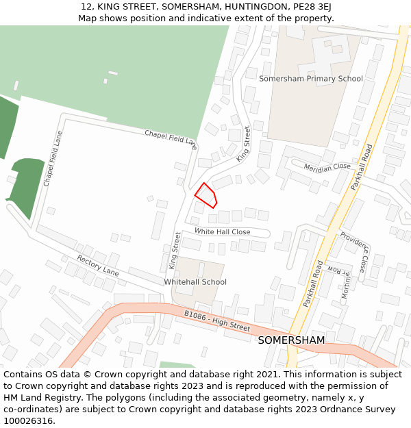 12, KING STREET, SOMERSHAM, HUNTINGDON, PE28 3EJ: Location map and indicative extent of plot