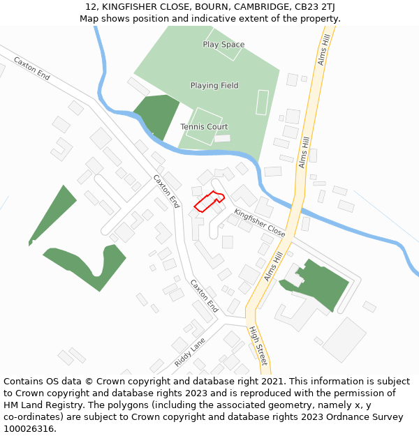 12, KINGFISHER CLOSE, BOURN, CAMBRIDGE, CB23 2TJ: Location map and indicative extent of plot