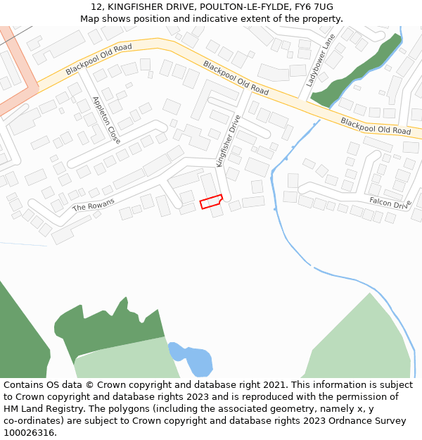 12, KINGFISHER DRIVE, POULTON-LE-FYLDE, FY6 7UG: Location map and indicative extent of plot