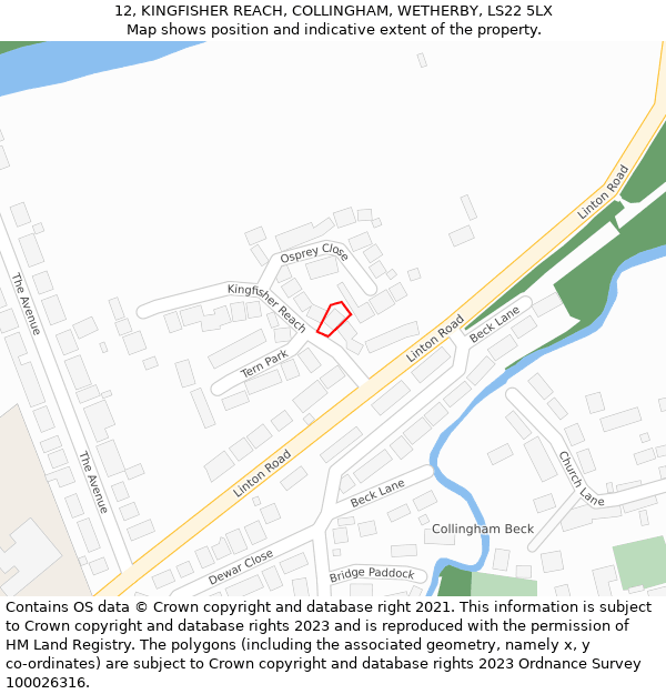 12, KINGFISHER REACH, COLLINGHAM, WETHERBY, LS22 5LX: Location map and indicative extent of plot