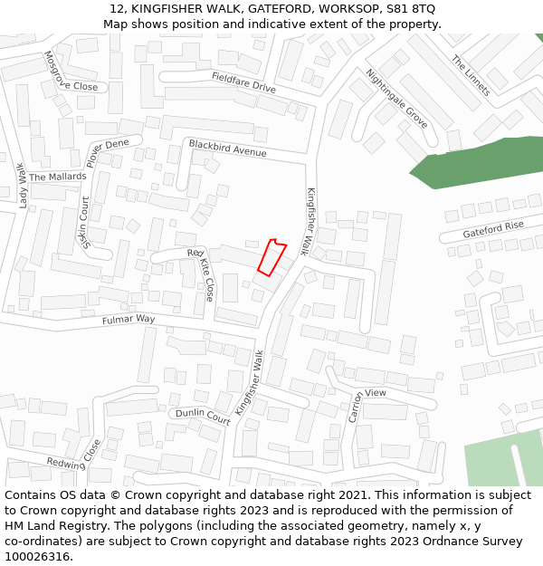 12, KINGFISHER WALK, GATEFORD, WORKSOP, S81 8TQ: Location map and indicative extent of plot