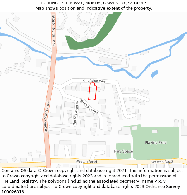 12, KINGFISHER WAY, MORDA, OSWESTRY, SY10 9LX: Location map and indicative extent of plot