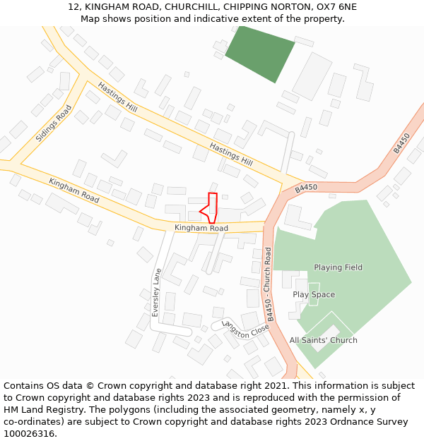 12, KINGHAM ROAD, CHURCHILL, CHIPPING NORTON, OX7 6NE: Location map and indicative extent of plot